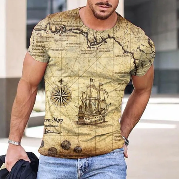 

Earth Pattern Casual T-shirt, Breathable And Fashionable Street Style, Hot-selling Men's Summer T-shirt In Europe And America