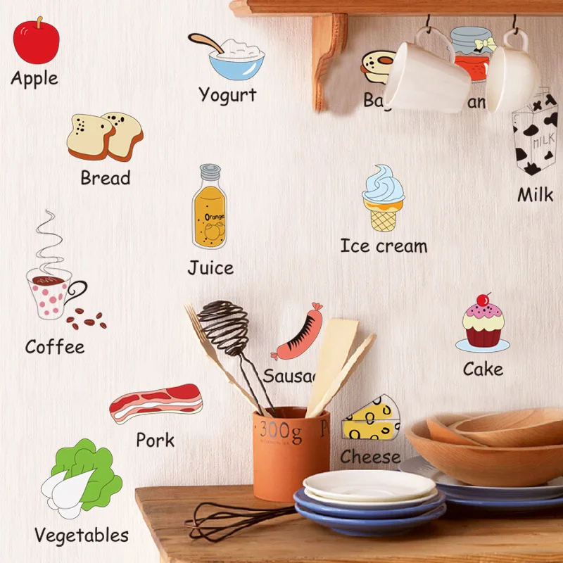 

Cartoon Cabinet Sticker Removable Self Adhesive Food Fruit Art Mural Decorative Stickers Drawer Shelf Liner Home Kitchen Deco