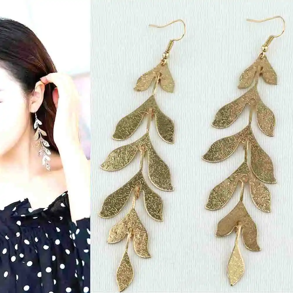 

Boho Europe United States Exaggerated Leaves Tassel Long Earring For Women Fashion Net Red New Popular Metal Jewelry Wholesale