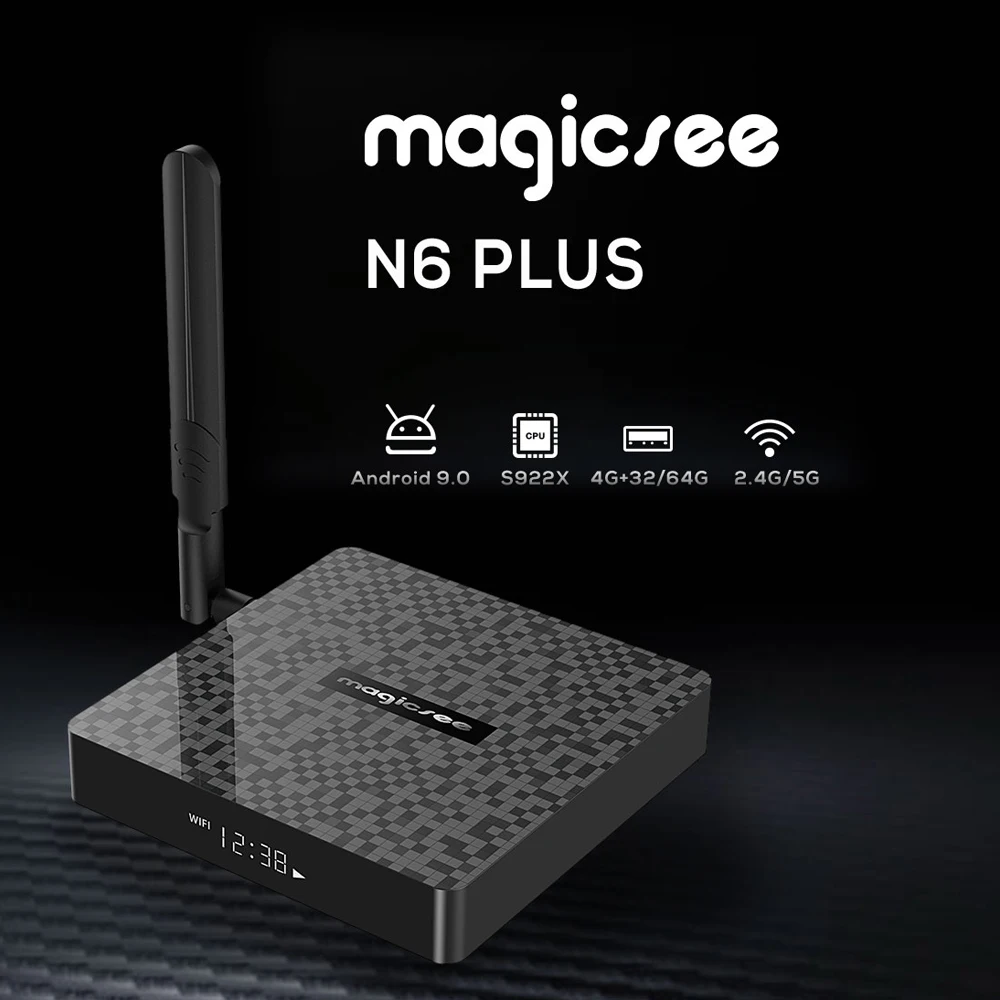 Приставка Смарт ТВ Magicsee N6 Plus Android 9 0 Amlogic S922X UHD 4K медиаплеер 4 Гб DDR4 32/64 EMMC 1000M LAN BT 1 H.265