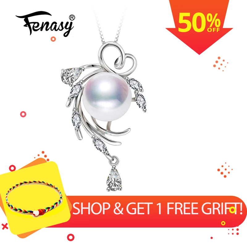 FENASY 925 Sterling Silver Natural Freshwater Pearl Necklace For Women Jewelry Custom Boho Leaf Emerald Crystal | Украшения и