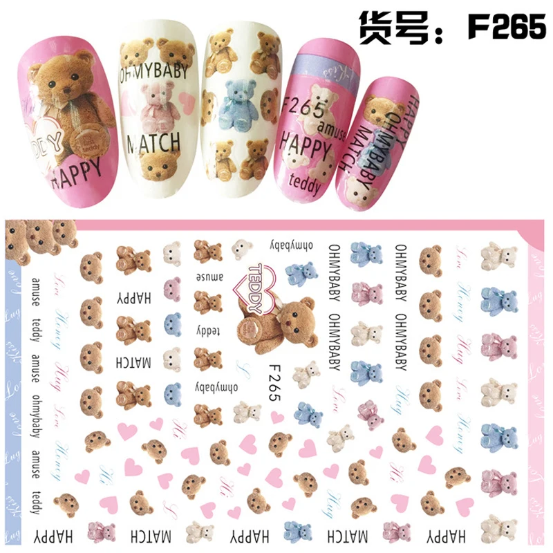 

10PCS 3D Cartoon Bear Nail Art Sticker Letter Doll DIY Nail Art Charms Decal Repair Decoration Set Love Sliders For Nails F031