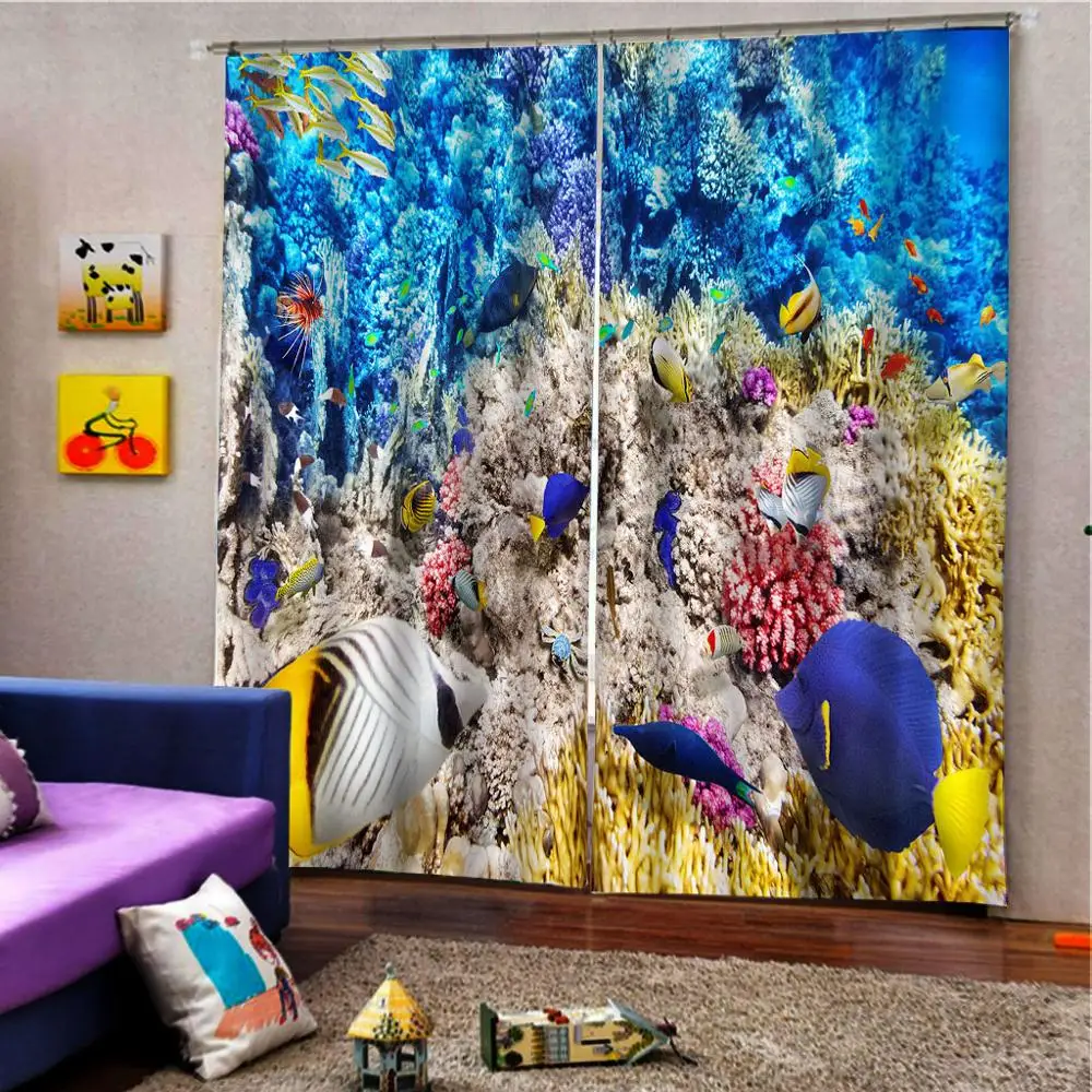 Photo Custom 3 D Underwater World Dolphin Cartoon Children Curtain For Living room Bedroom Blackout Window Drapes Sets | Дом и сад