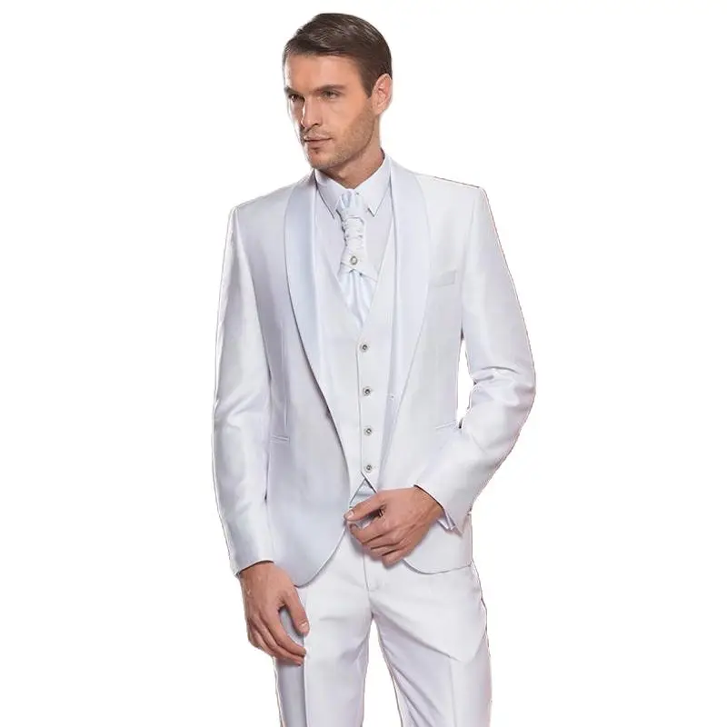 Мужской облегающий пиджак с воротником-шалью, белый пиджак на одной пуговице, 3 предмета, на заказ, 2022