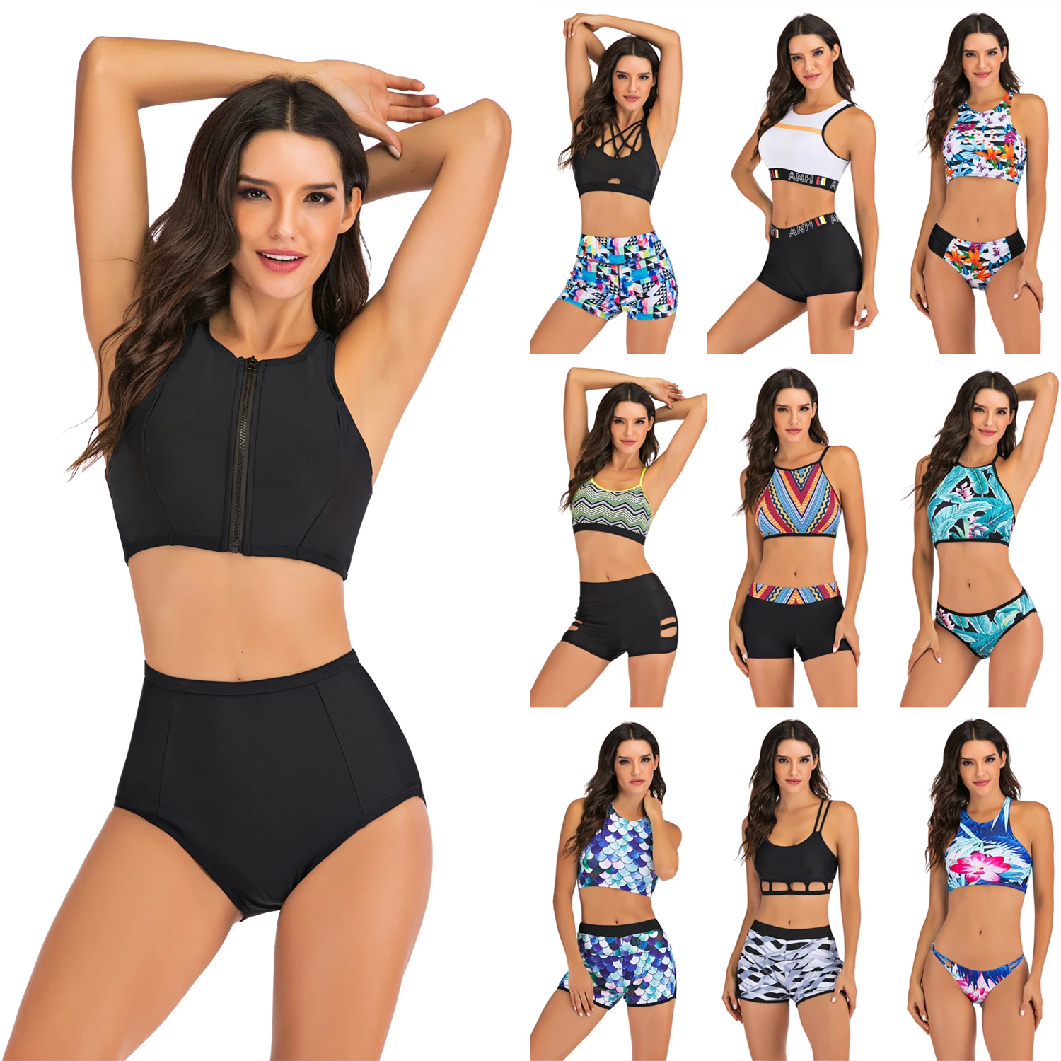 Новый бикини размера плюс женский купальный костюм два предмета танкини с пуш ап