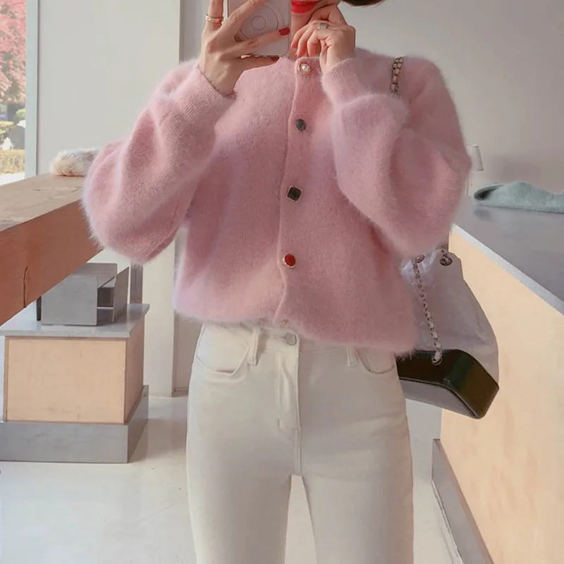 RealShe свитера кардиган для женщин круглый вырез длинный рукав пуговицы