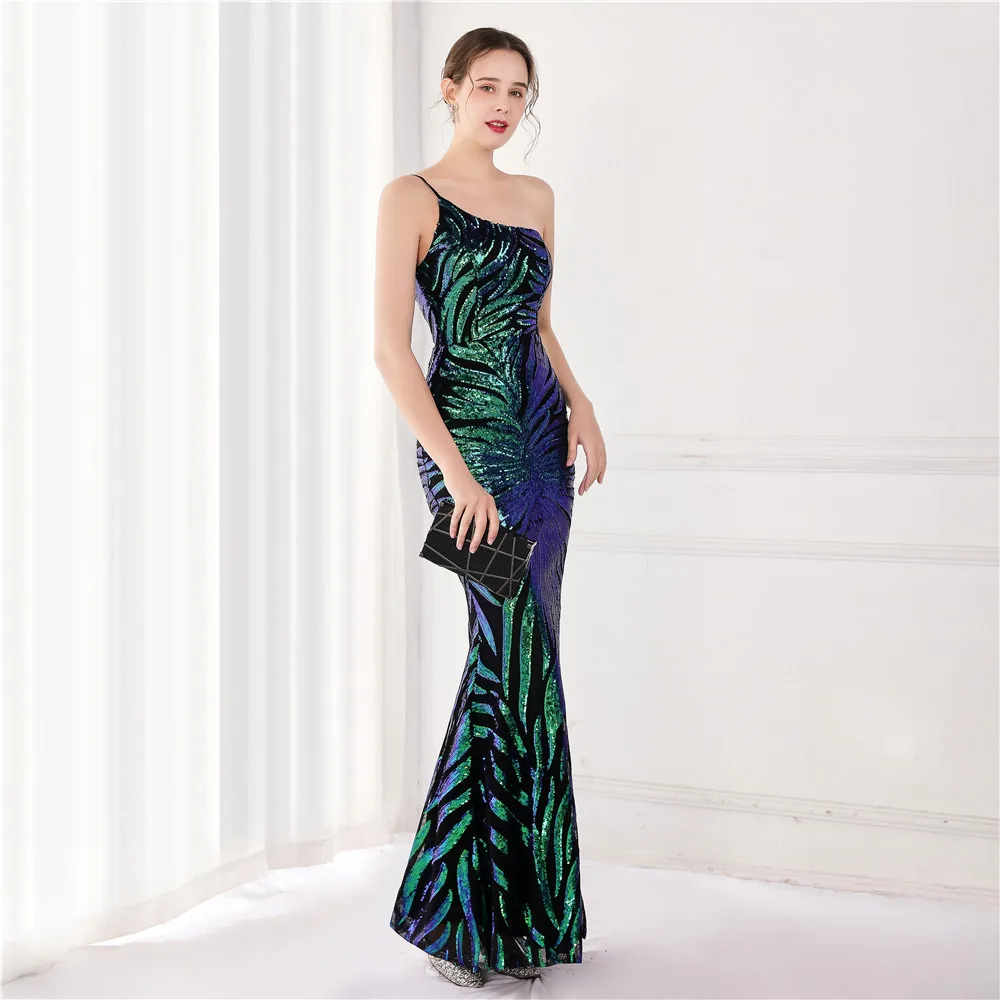 DEERVEADO K19112 Emerald Green Prom Dresses 2021 New One Shoulder Sequin Party For Women Gown Maxi Dress | Свадьбы и торжества