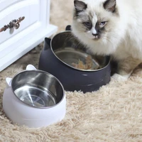 stainless steel cat bowl non slip base puppy cats food drink water feeder neck protection dish pet bowl