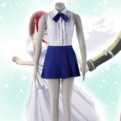 

High Quallity Anime FAIRY TAIL Erza Scarlet JK School Uniform Woman Cosplay Costume Top + Skirt + Bow Tie