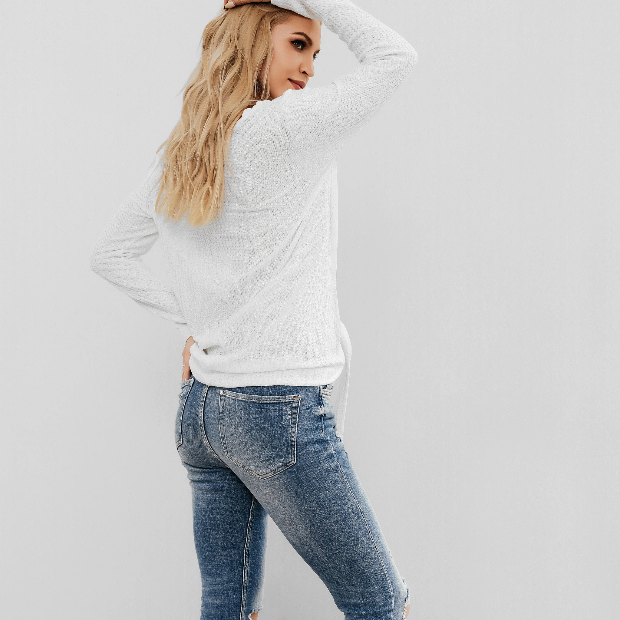 PatPat Sassy Long-sleeve V-neck Thin Solid T-shirt Top with Tie For women Spring and Autumn Casual Single-Breasted Cardigan | Мать и
