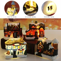 christmas house ornaments scene village house town decor resin led light xmas village style decorative xmas kids gifts for home