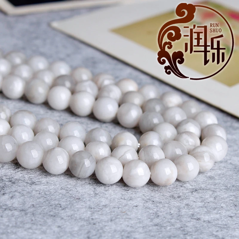 

Natural Smooth White Crazy Agates Round Loose Beads DIY Charms Earrings Bracelets 4/6/8/10/12mm for Jewelry Making 15" Strands