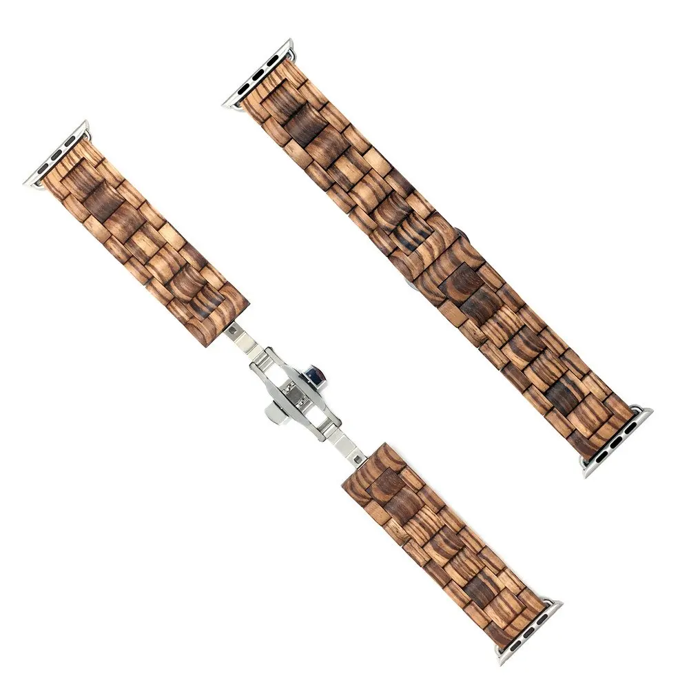 Деревянный браслет для apple watch5 4 band 44 мм 40 мм Высокое качество цельная древесина часы ремень для iwatch 3 2 1 38 мм 42 мм петли аксессуары