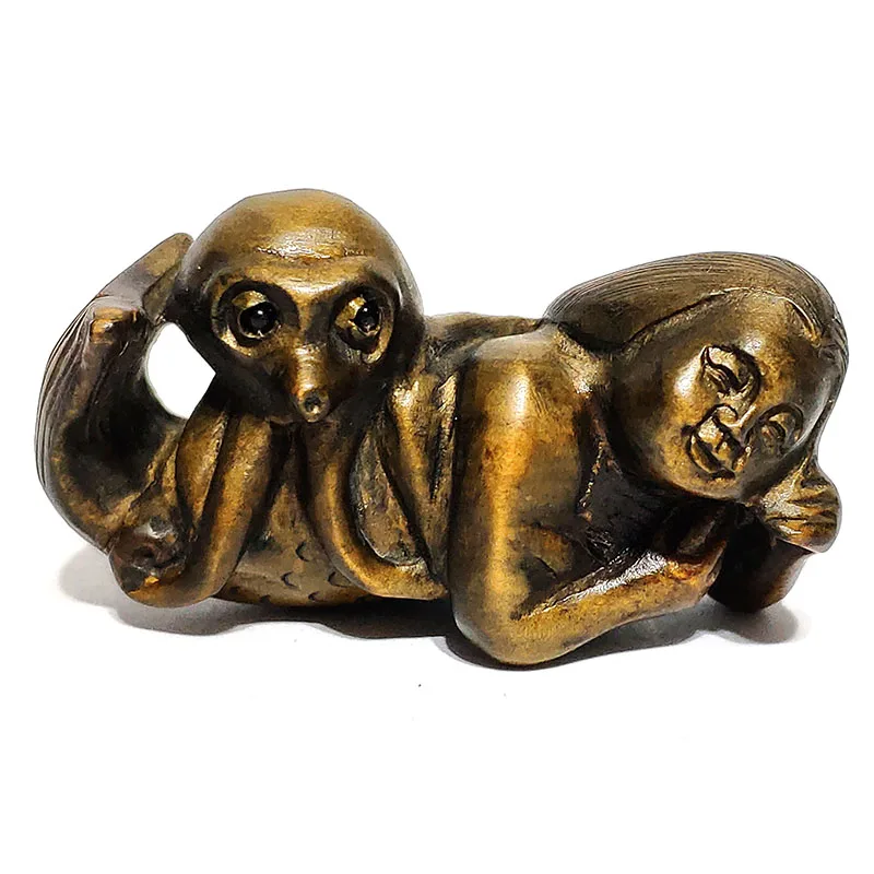 2-Дюймовая японская резная вручную скульптура самшита Netsuke миниатюрная Русалка и