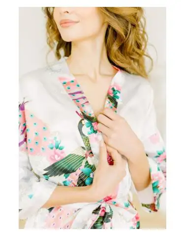 Сексуальный Свадебный халат для невесты и подружки Серое Женское кимоно банное