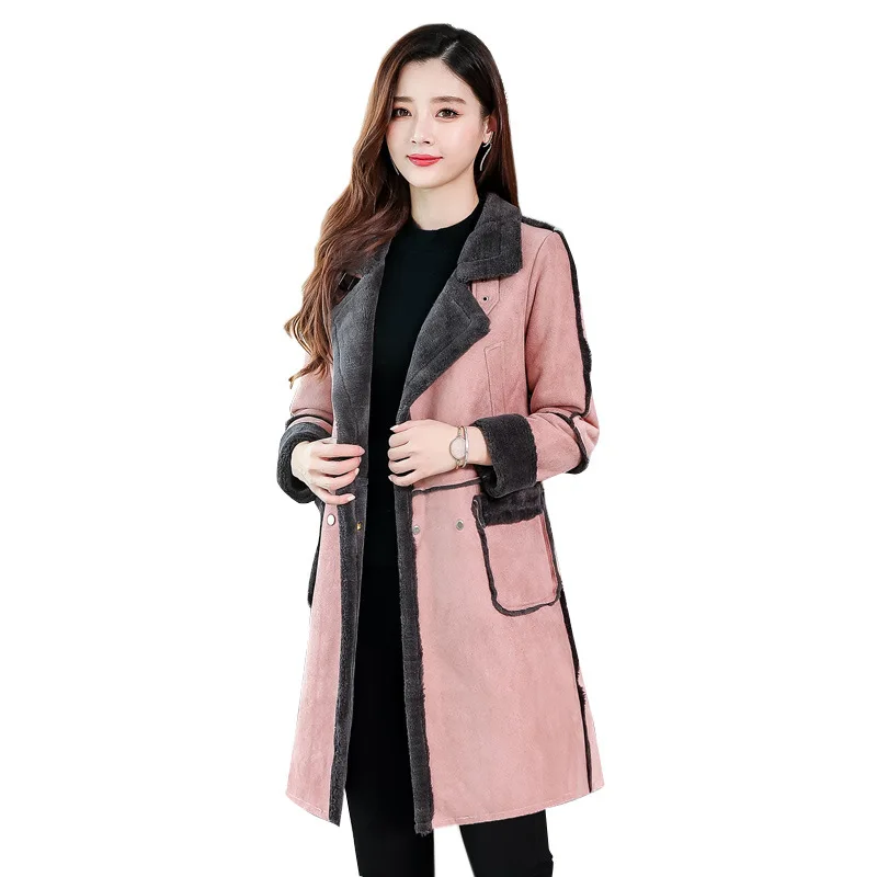 

2019 womens coats winter Winter Suede thickening flocking warm women's lamb fur coat fashion new slim Long cotton coat