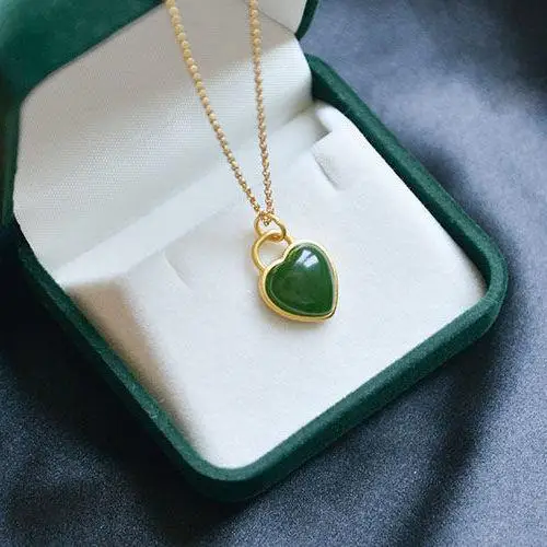 

Natural Hetian Jade Green Jade Love Pendant S925 Sterling Silver round Jade Necklace Classical Simplicity Gift for Mother