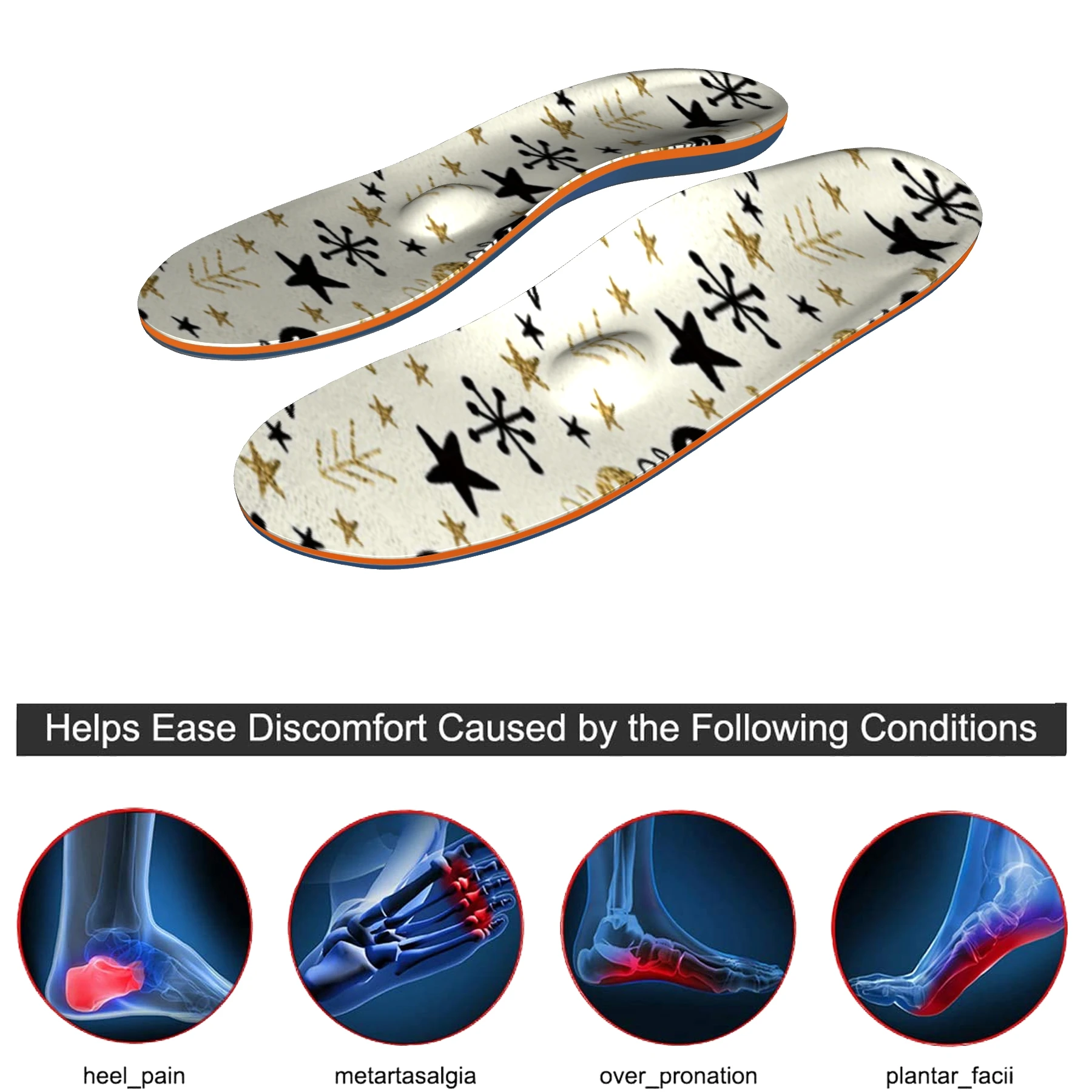 

Gold Star Print EVA-Texture Arch Support Insoles with Full Length for Women Men, Flatfoot Fasciitis ,ease Foot PainiFitna