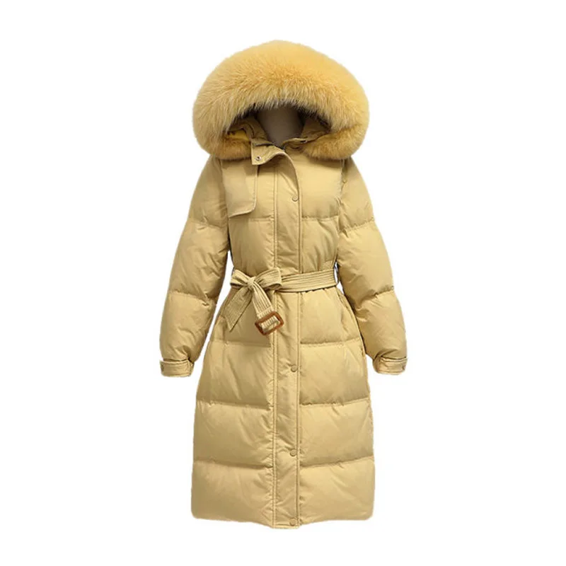 

Real fox fur collar white duck down down jacket women 2021 winter mid-length thick bread jacket low temperature and warmth