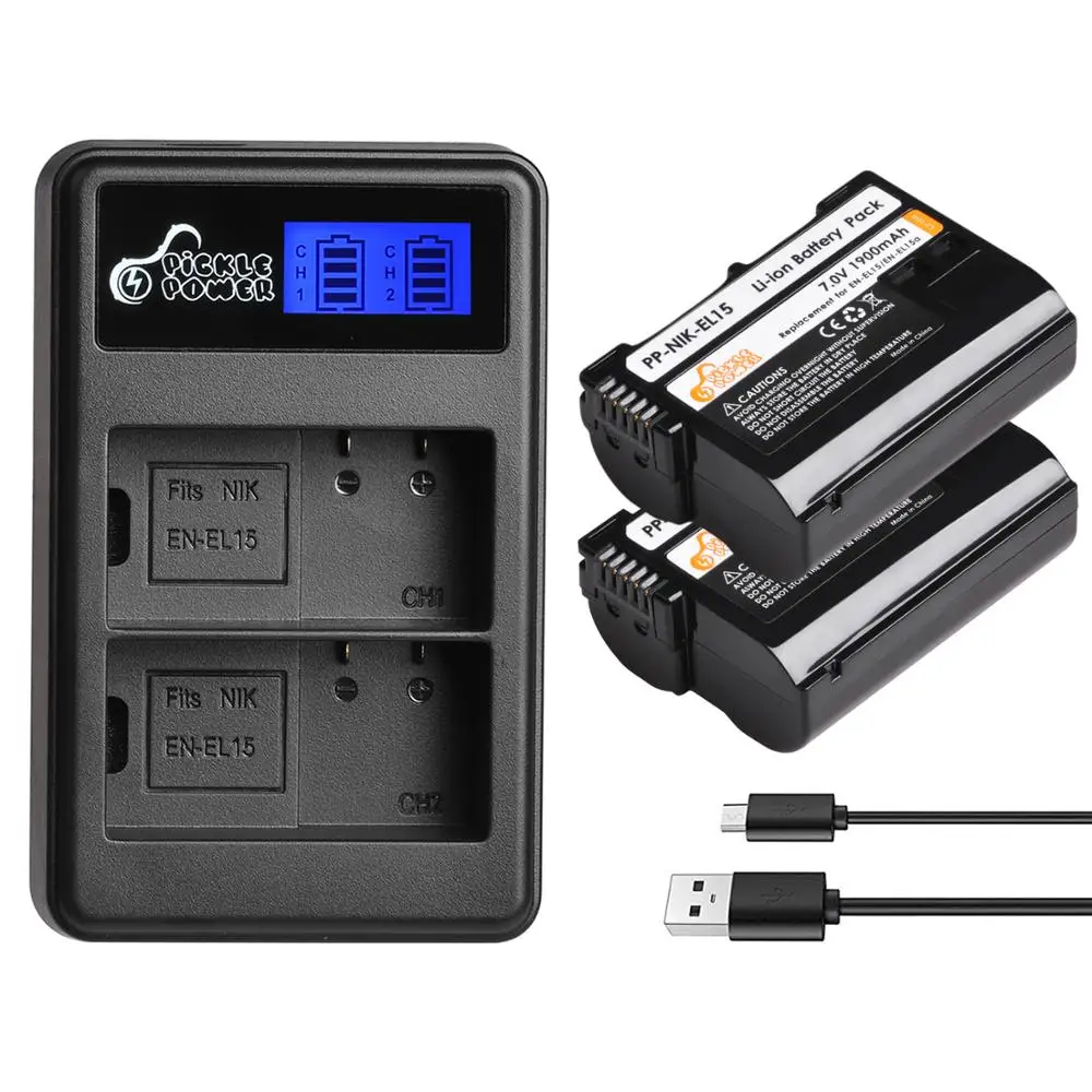 

EN-EL15 EN EL15 EL15A 1900mAh Camera Battery + LCD USB Charger for Nikon D500 D600 D610 D750 D7000 D800 D850 D810