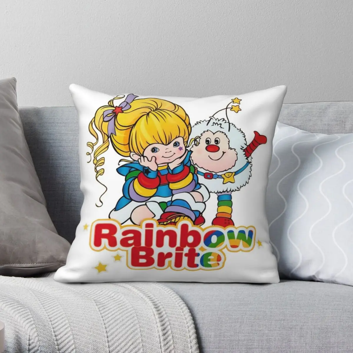 

Квадратный Чехол на подушку Rainbow Brite, полиэстеровый льняной Бархатный Чехол на застежке-молнии с принтом, декоративный Чехол на подушку, нав...