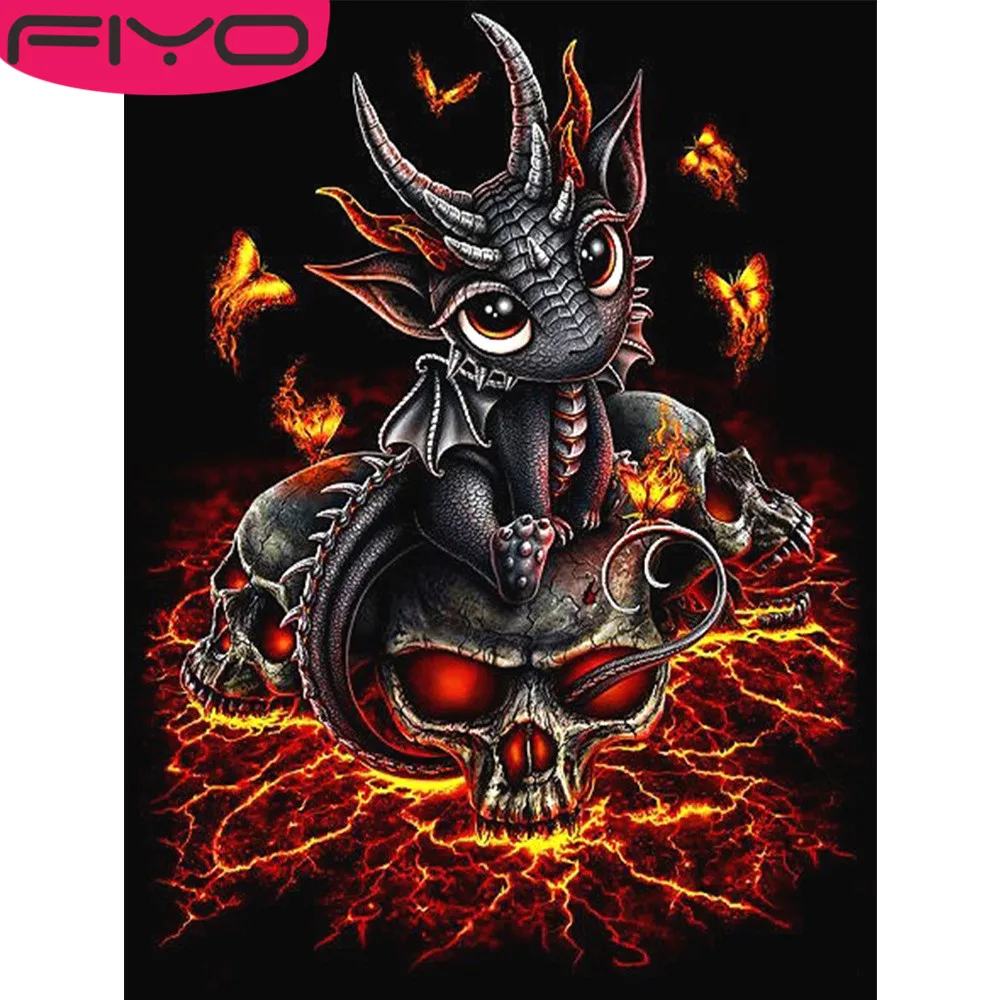 FIYO 5d Diamond Painting Kit Fire Dragon Cartoon Mosaic Embroidery Skull Cross Stitch Paint by Diamond Home Decor Wall Stickers