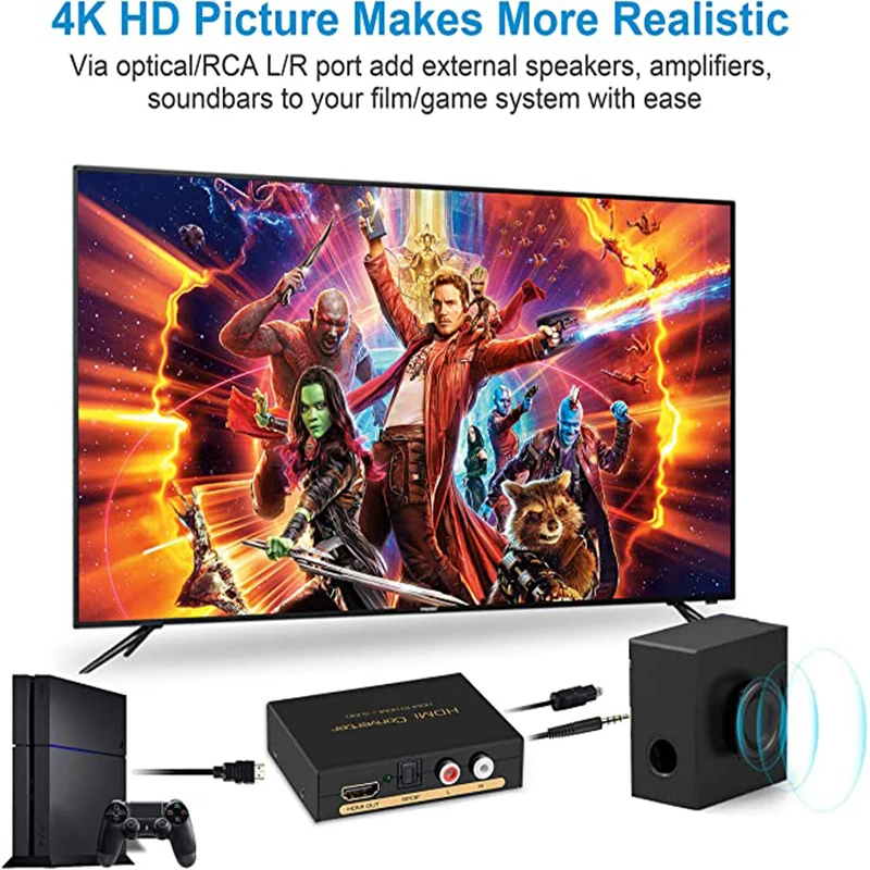 HDMI-совместимый аудио сплиттер 4K 3D HD 5.1CH оптический экстрактор TOSLINK SPDIF + L/R out для