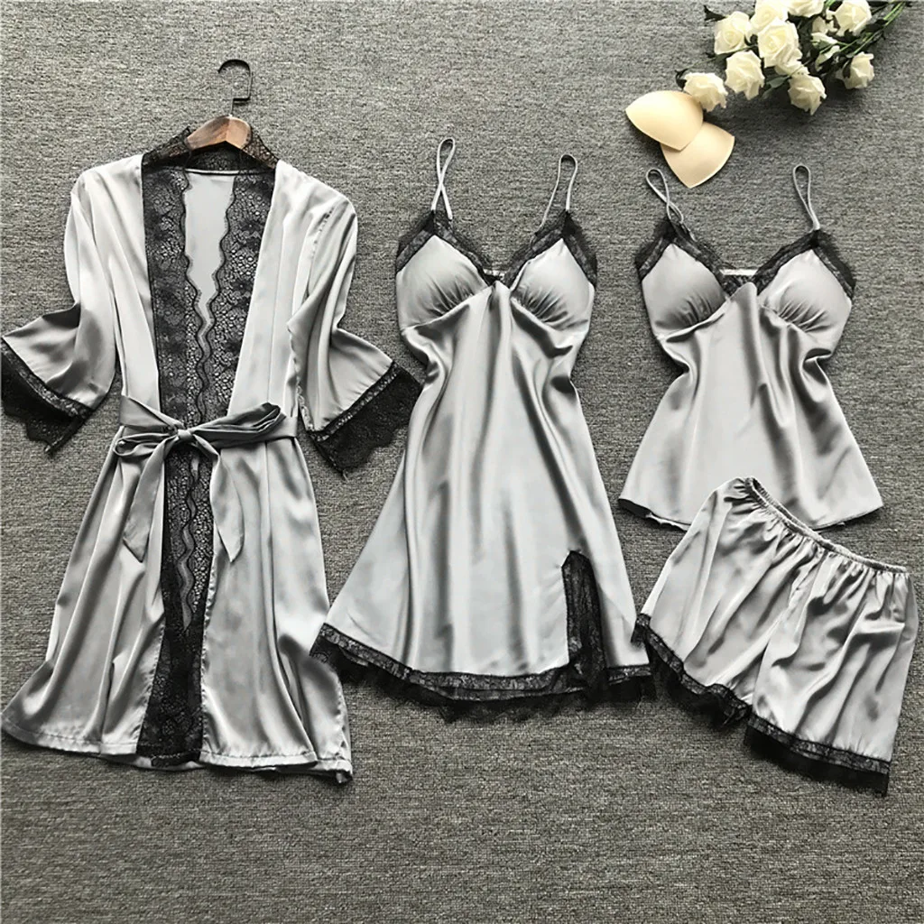 

lingerie set sexy Silk Set for Women Silk Lace Robe Dress Babydoll Sleepwear Pajamas ensemble lingerie femme sexy hot porno 40*