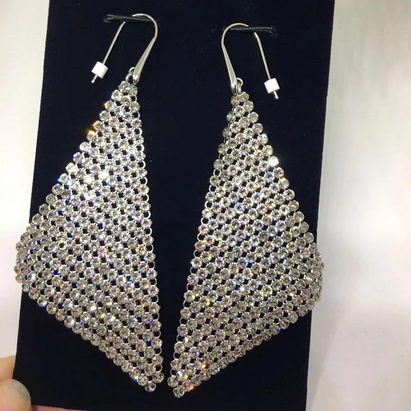 

High Quality New Crystal Earrings Triangular With Tassels Nails Temperament Women Ladies Party Gift