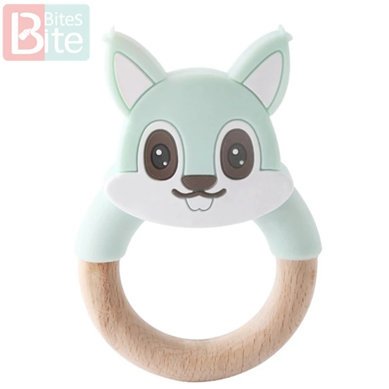 Mint Squirrel 1 шт. Детские трофеи силиконовые мыши грызуны Силиконовые Прорезыватели деревянные кольца деревянный Прорезыватель коляска белка для детей товары игрушки - Цвет: Mint Squirrel