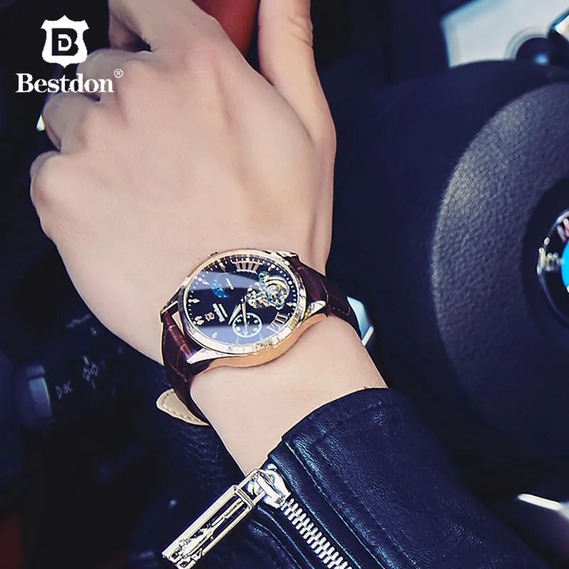 Bestdon модные автоматические мужские часы Роскошные Турбийон Механические Спортивные кожаные мужские часы люксовый бренд AAAA Relogio Masculino