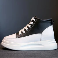 genuine leather high top sneakers platform shoes wedges black and white shoes women comfortable high fashion women casual shoes