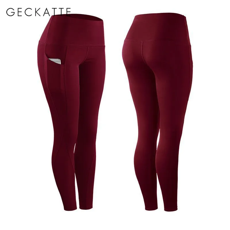GECKATTE черные леггинсы с карманами для женщин Фитнес Эластичный Спортивный