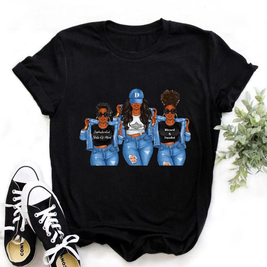 

ZOGANKIN Aesthetic Clothes Kawaii Beauty Melanin Shirts Women Black African Curly Hair Girl Graphic Tops Fashion Cartoon T-shirt
