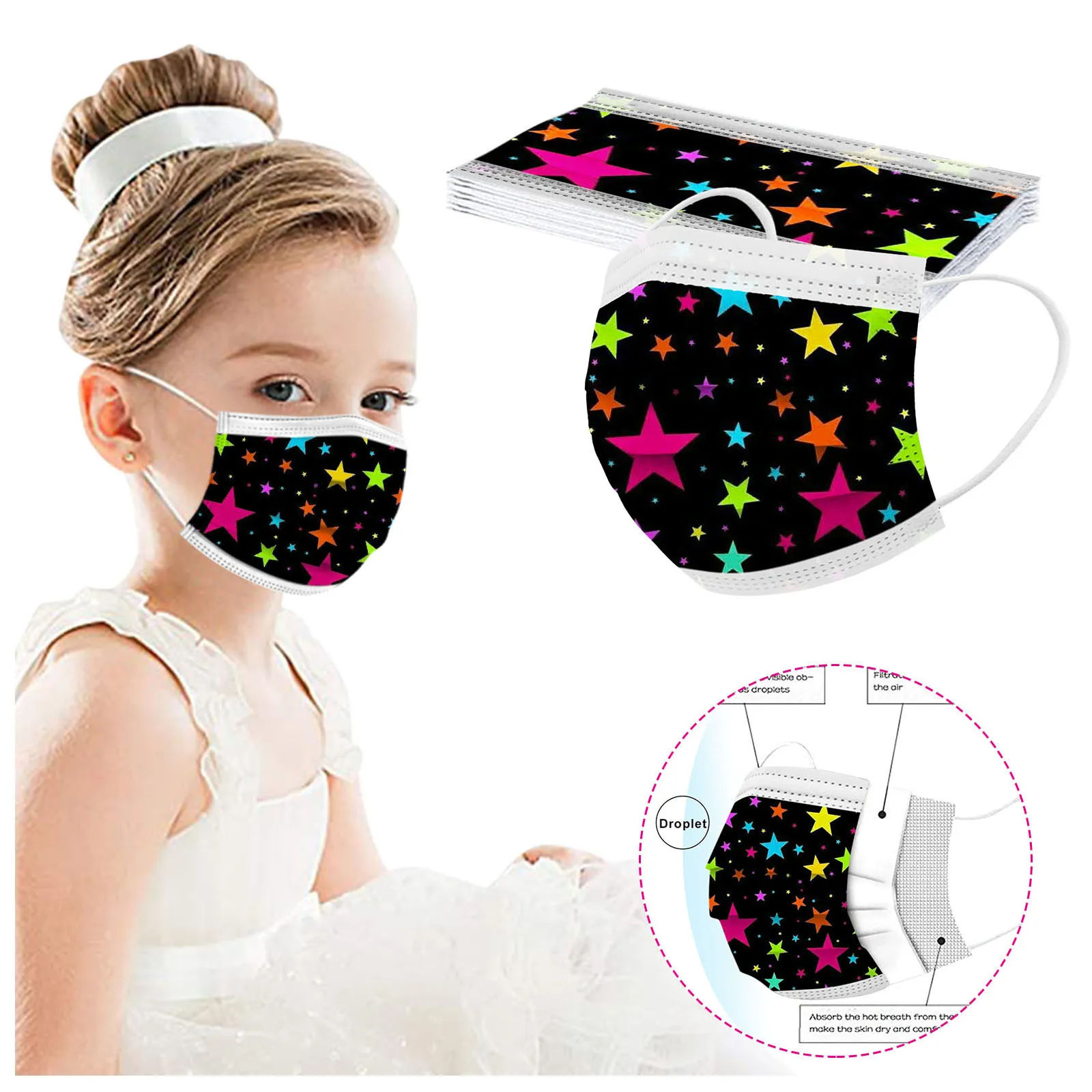 Disposable Kids Masks Mouth Mask Cotton Children's Five-pointed Star Printing Protective Halloween Cosplay Masque Enfant |