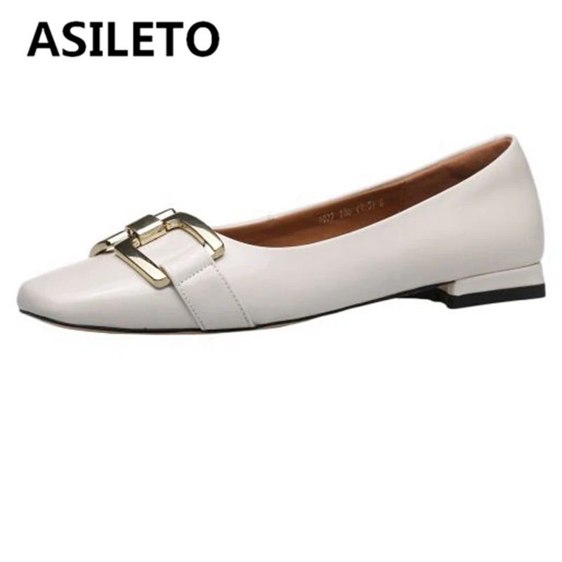 

ASILETO Shoes women Spring Autumn Fashion Pumps Women Square Toe Pompe Low Heels Full Grain Leather Slip-on Shallow Female S2794