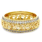 Модные креативные двойной ряд микро-инкрустированные с украшением в виде кристаллов с резным узором золото Цвет женские вечерние кольцо ювелирные изделия для женщин, оптовая продажа