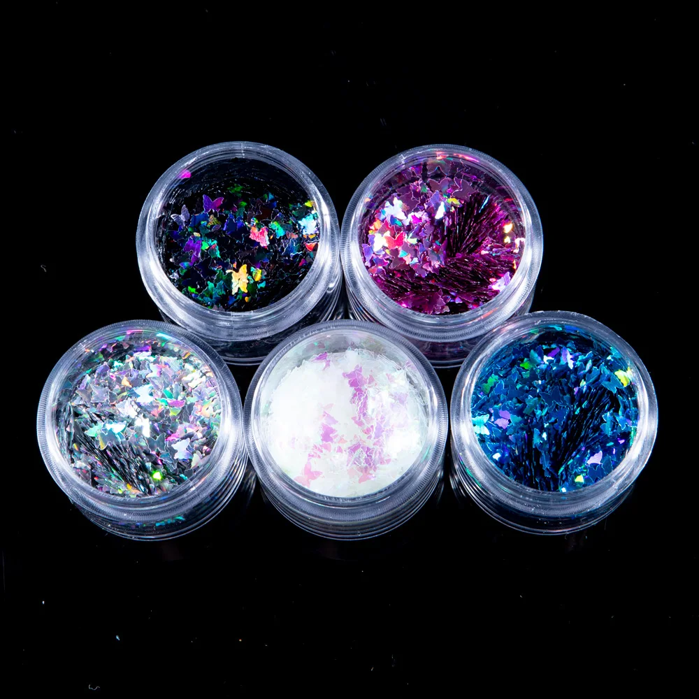 1 коробка голографические хлопья бабочки 3D Блестки для ногтевого дизайна блестки