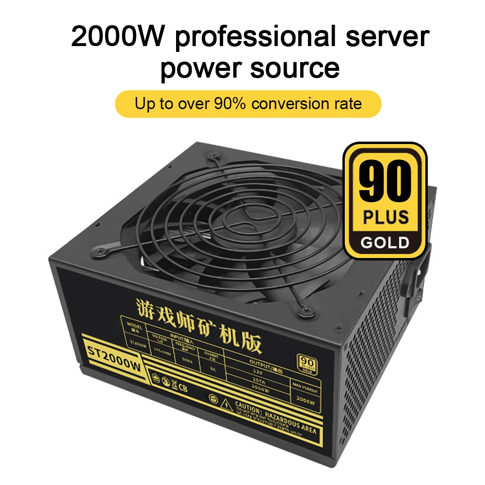 2000W ETH Mining Machine Power Supply Bitcoin Mining 4U Single Power Supply 6Pin 90% Efficiency Support 10 GPU