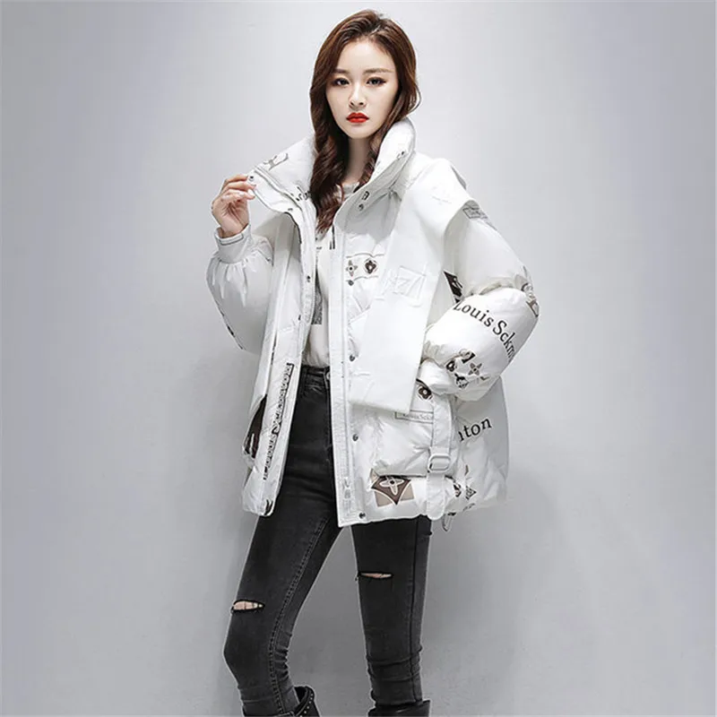 Куртка женская зимняя с капюшоном и принтом на молнии | Женская одежда