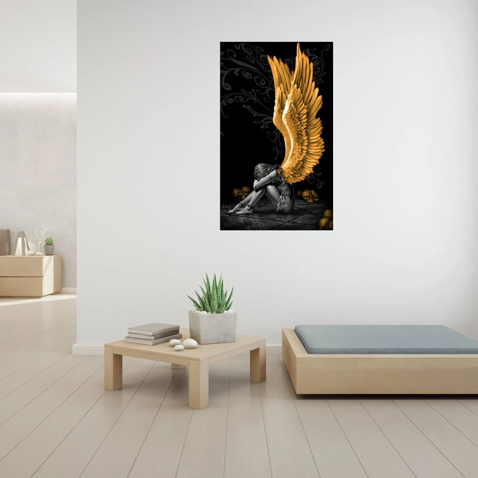 Картина с дьяволом и ангелом серые персонажи крылья Череп плакаты принты на