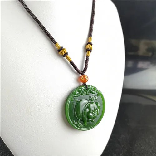 Натуральный зеленый китайский Hetian нефритовый поросенок кулон ожерелье модное