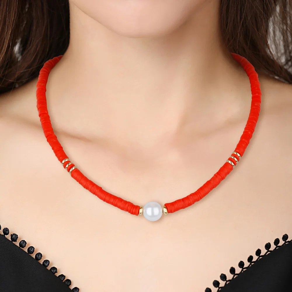 

Модное разноцветное ожерелье-чокер из полимерной глины, новинка 2021, Летний Пляжный ошейник с имитацией жемчуга, женское ювелирное изделие, ...