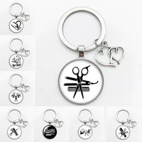 love is in the hair hair stylist photo round glass cabochon keychain bag car key chain ring holder charms keychains for gift