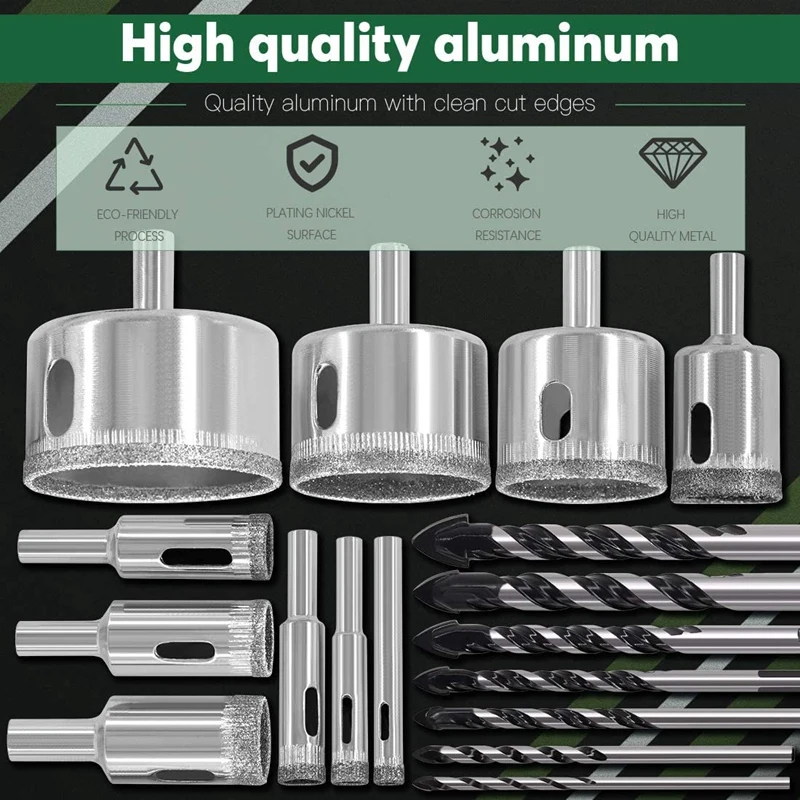 

19Pcs Tile Hole Saw Sets 6-50mm Diamond Drill Bits Assortment Kit, Glass Tile Hollow Core Extractor Remover Tools