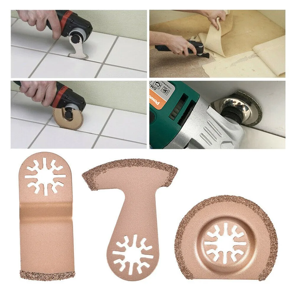 

3pcs Set Carbide Oscillating Multi Tool Segment Saw Blades Tile Grout Cutter Semicircle/E-shaped/Curved Saw Blade Power Tools