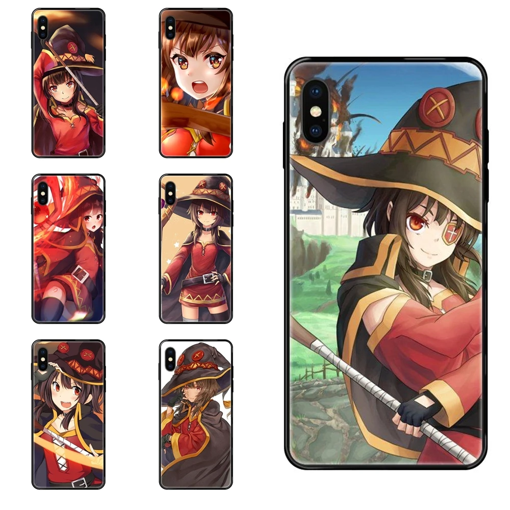 Черный мягкий ТПУ ультратонкий мультяшный узор Konosuba Megumin Kono Subarashii Sekai Ni Shukufuku для