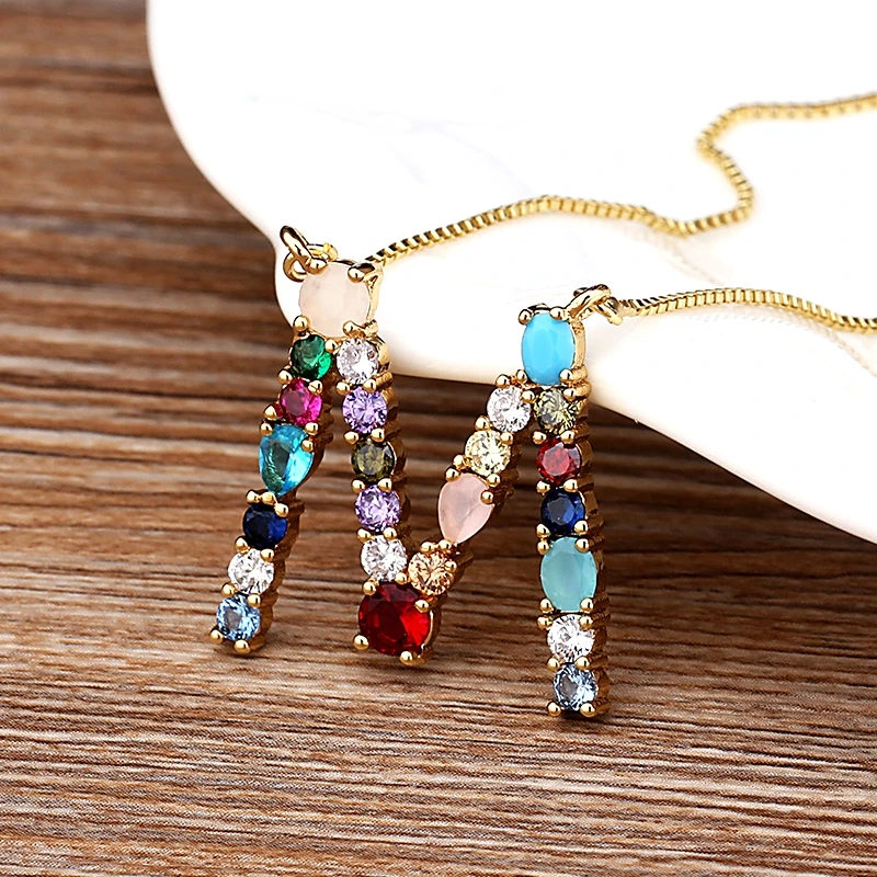 

High Quality Women Girl Initial Letter Necklace Gold 26 Letters Charm Necklaces Pendants Copper CZ Jewelry Personal Necklace