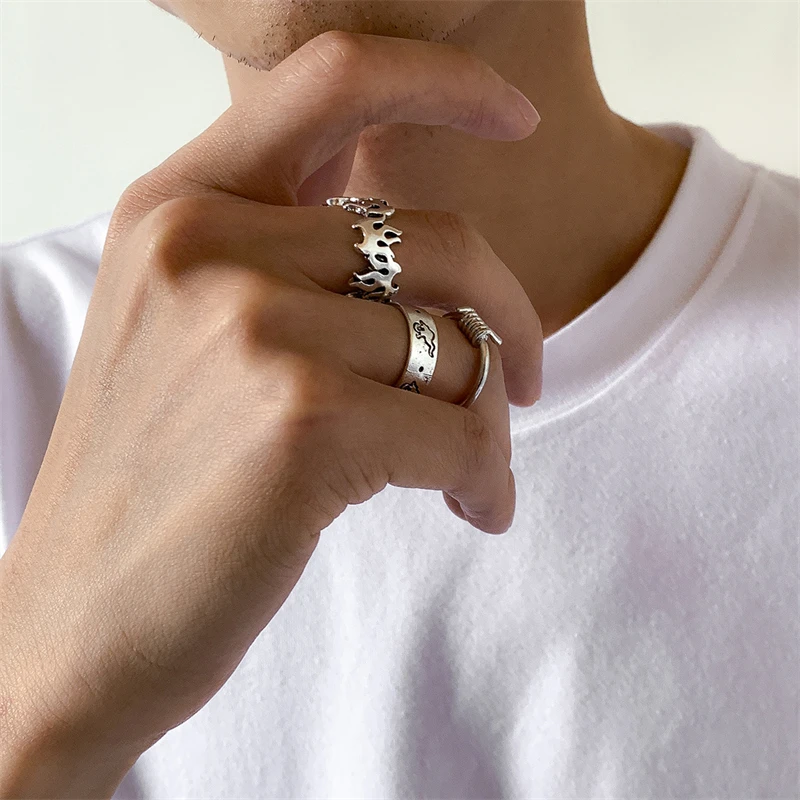 

3-Piece Set Of Trendy Hip-Hop Style Geometric Design Ring Simple Creative Punk Style Men And Women The Same Jewelry Accessories