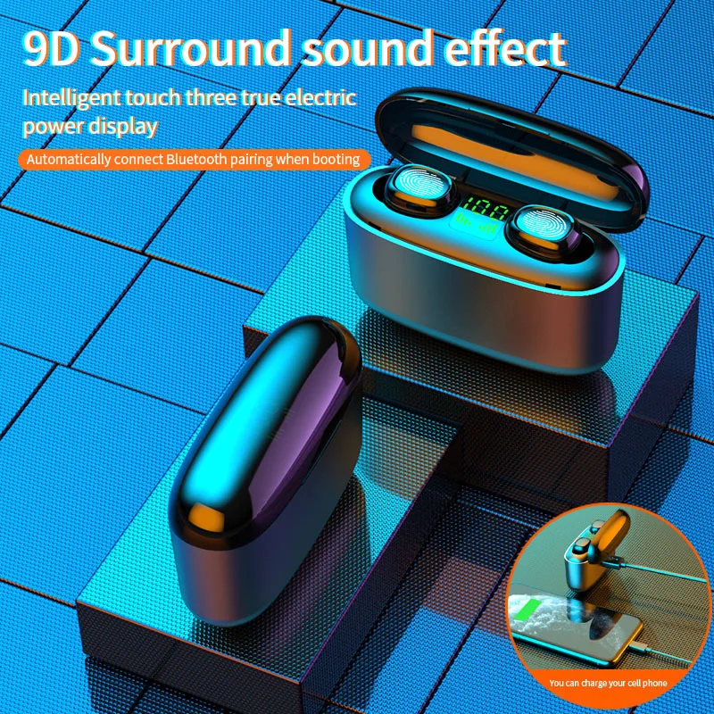 FOOVDO Беспроводной наушники Bluetooth V5.0 F9 наушники-вкладыши TWS с светодиодный Дисплей